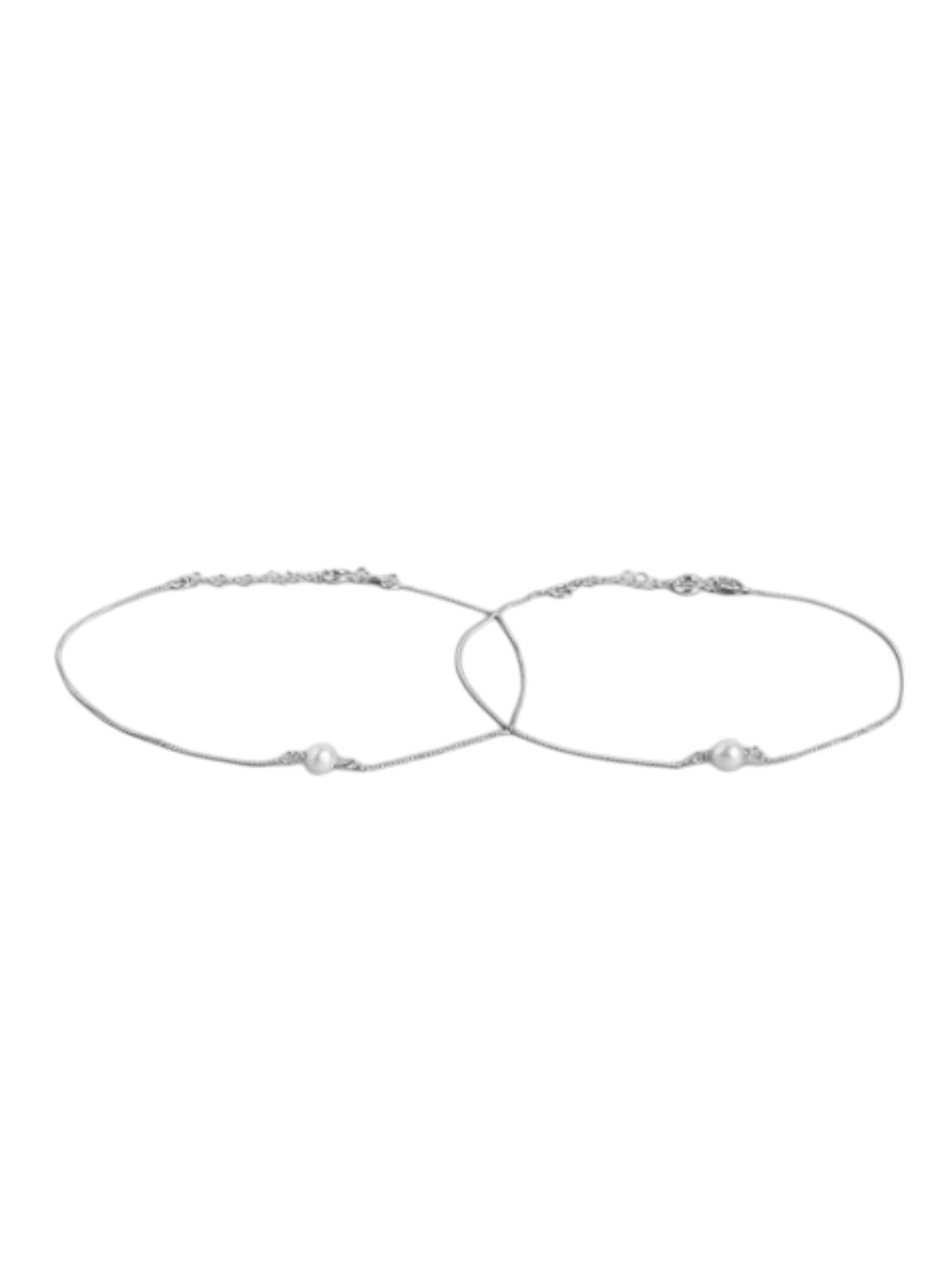 White Pearl Rhodium Plated 925 Sterling Silver Chain Anklet By Kesardeep Impex For Women